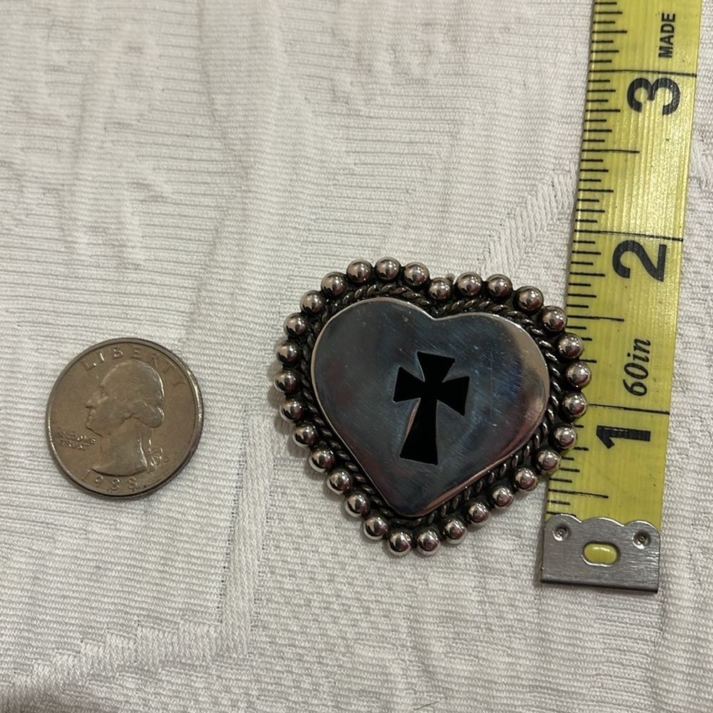 *Price Firm* Sterling Silver Heart with Cross Pin and Pendant - Picture 6 of 6